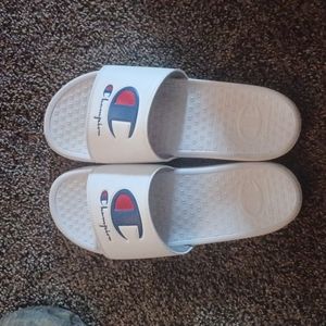White Champion slide ons